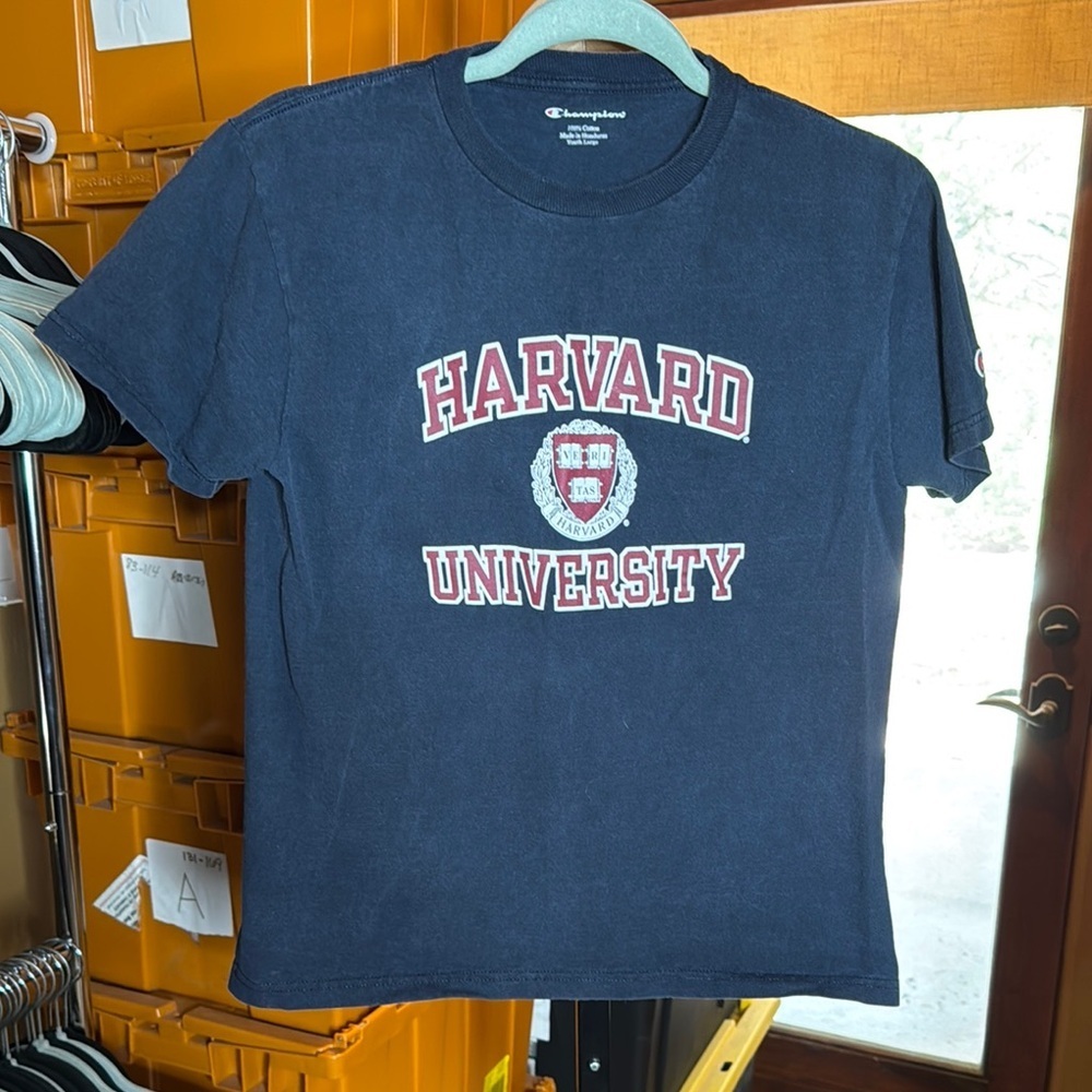 Champion Navy Blue Harvard University Kids T-Shirt Size Youth Large Oversized